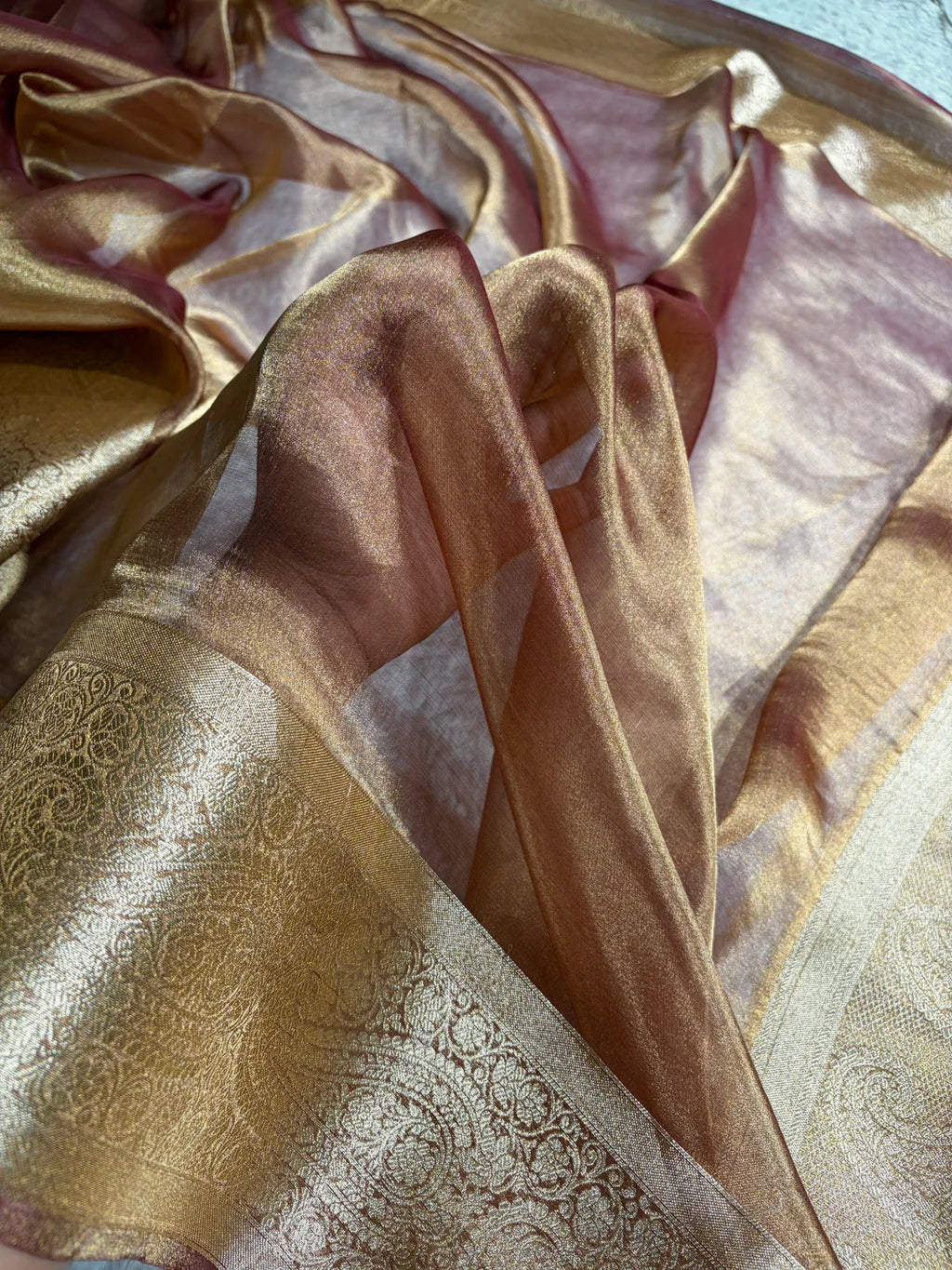 Dark Cheeku Tissue Bananasi Floral Pure Tissue Silk Saree