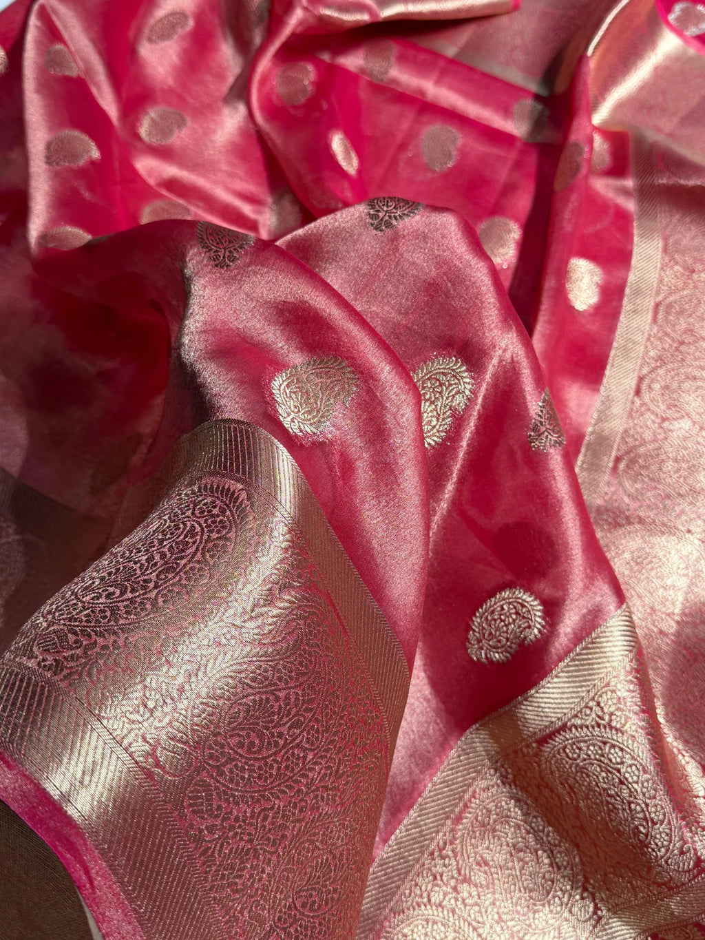 Pastel Pink Floral Shades Pure Tissue Kora Silk Saree