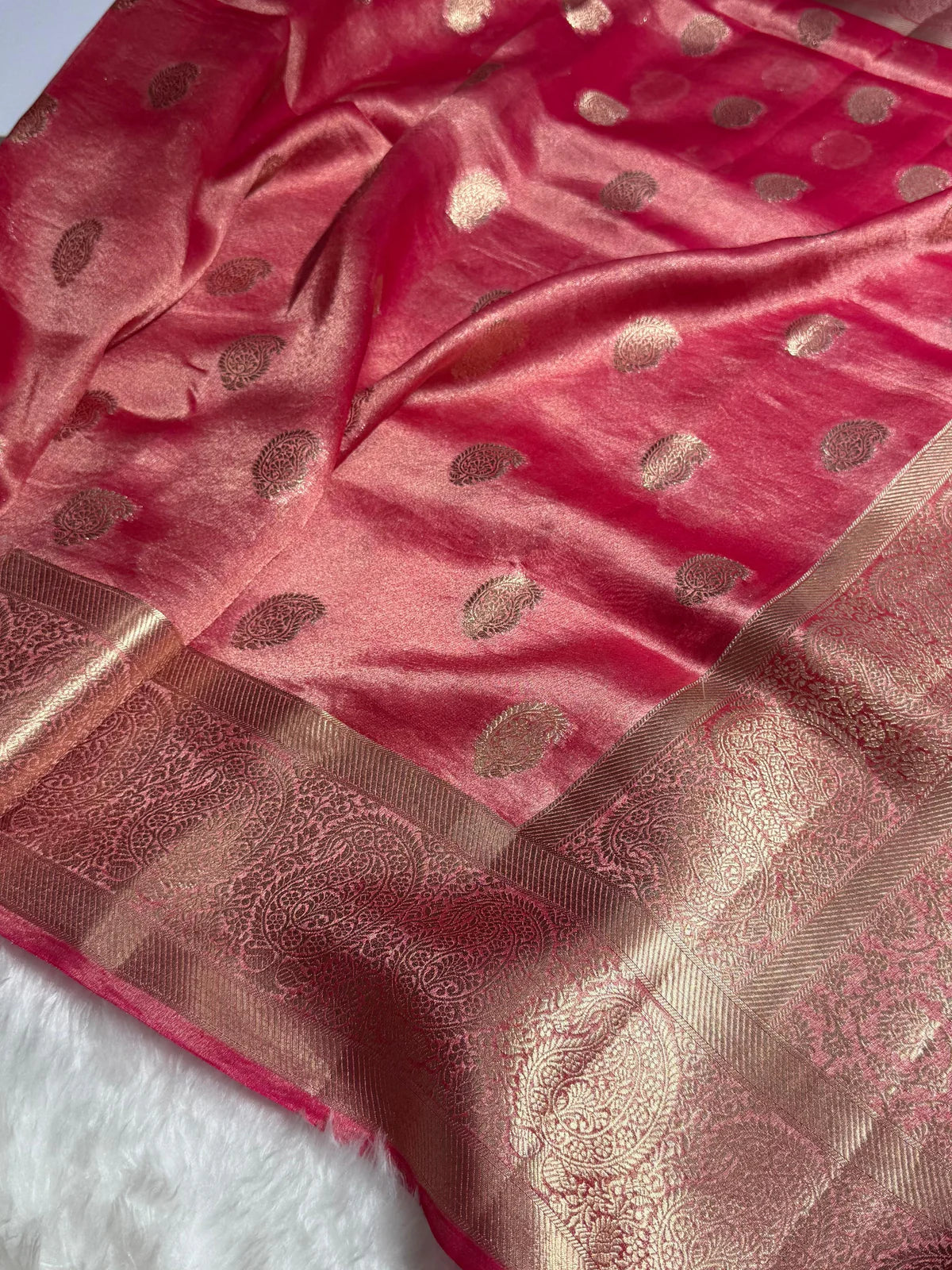 Pastel Pink Floral Shades Pure Tissue Kora Silk Saree