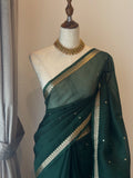 Bottal Green Pure Kora Organza Silk Banarasi Saree